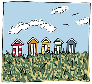 Does Smiling More Make You Happier, Beach Huts, by Becky Lees