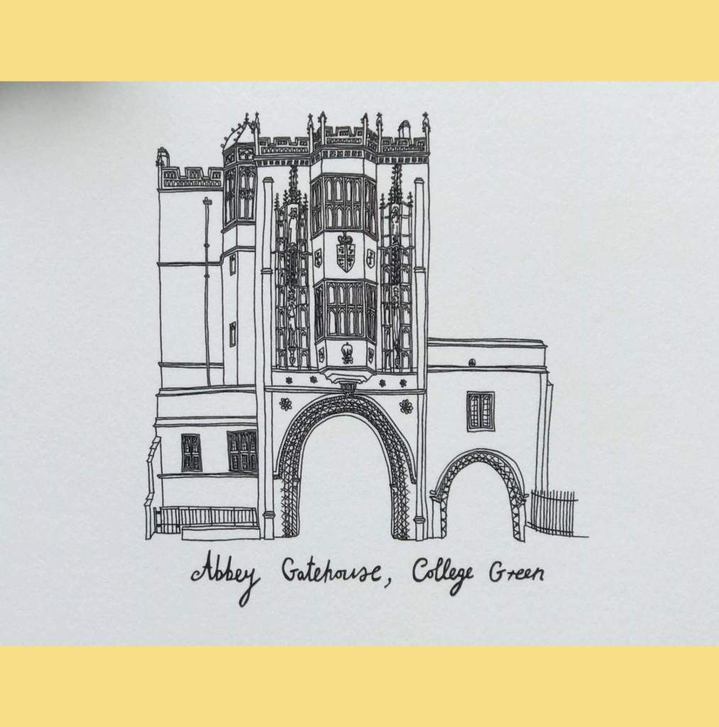 Abbey Gatehouse Line Drawing, Bristol, Building Illustration by Becky Lees
