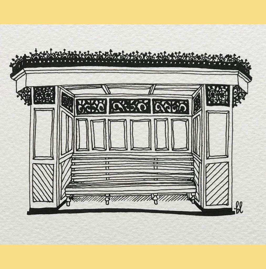 Beach Bench, Portsmouth Line Drawing by Becky Lees