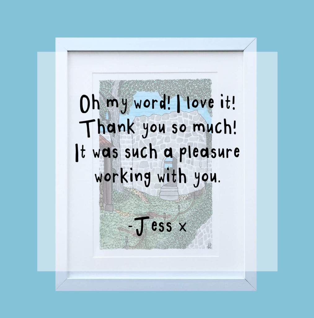 "Oh my word! I love it! Thank you so much! It was such a pleasure working with you. - Jess x"