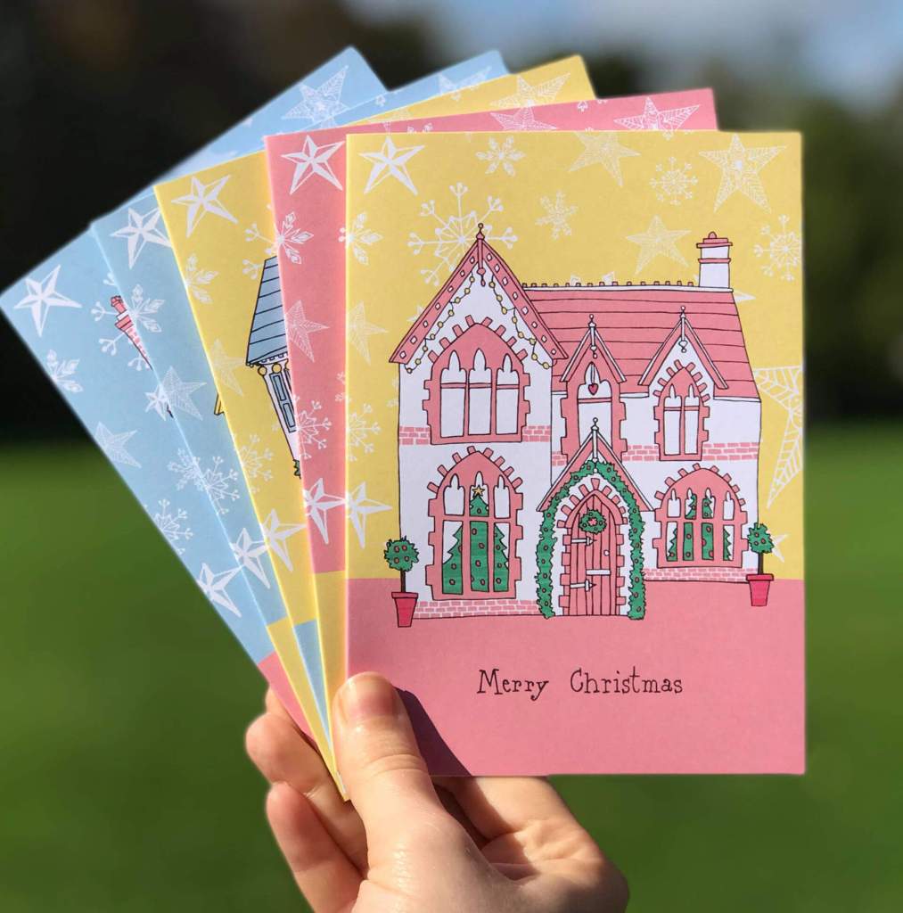 Pack of Christmas Cards, House Portraits by Becky Lees
