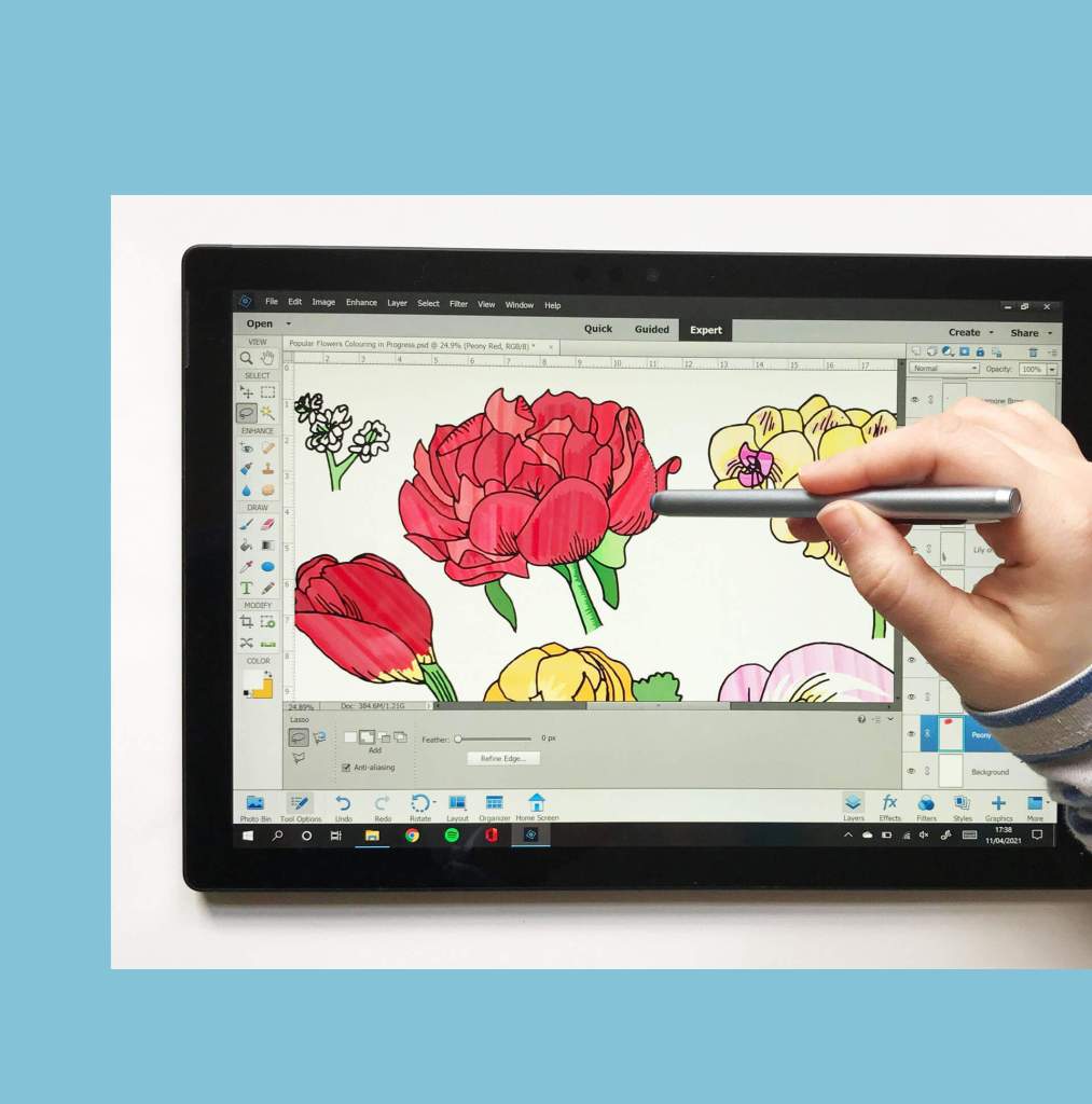 Image of Becky digitally painting wedding flower portraits