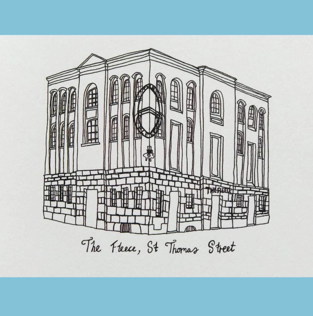 The Fleece Line Drawing, Bristol Building Illustration by Becky Lees