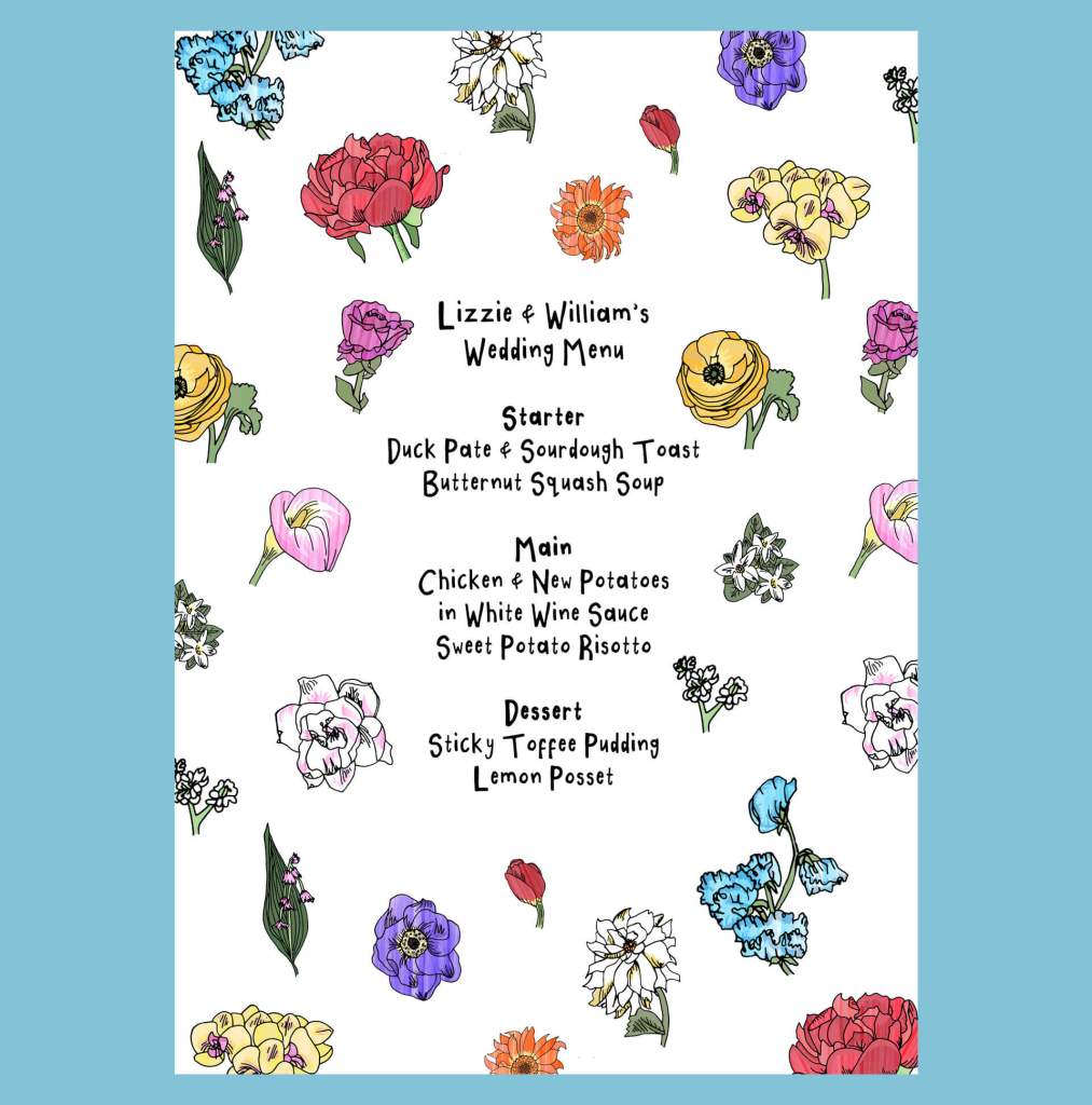 Wedding Reception Menu Cards