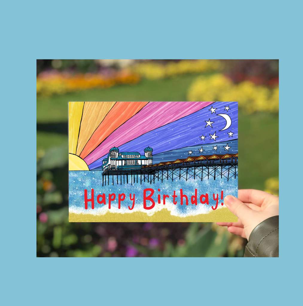 Weston Pier Portrait, Birthday Card Design by Becky Lees