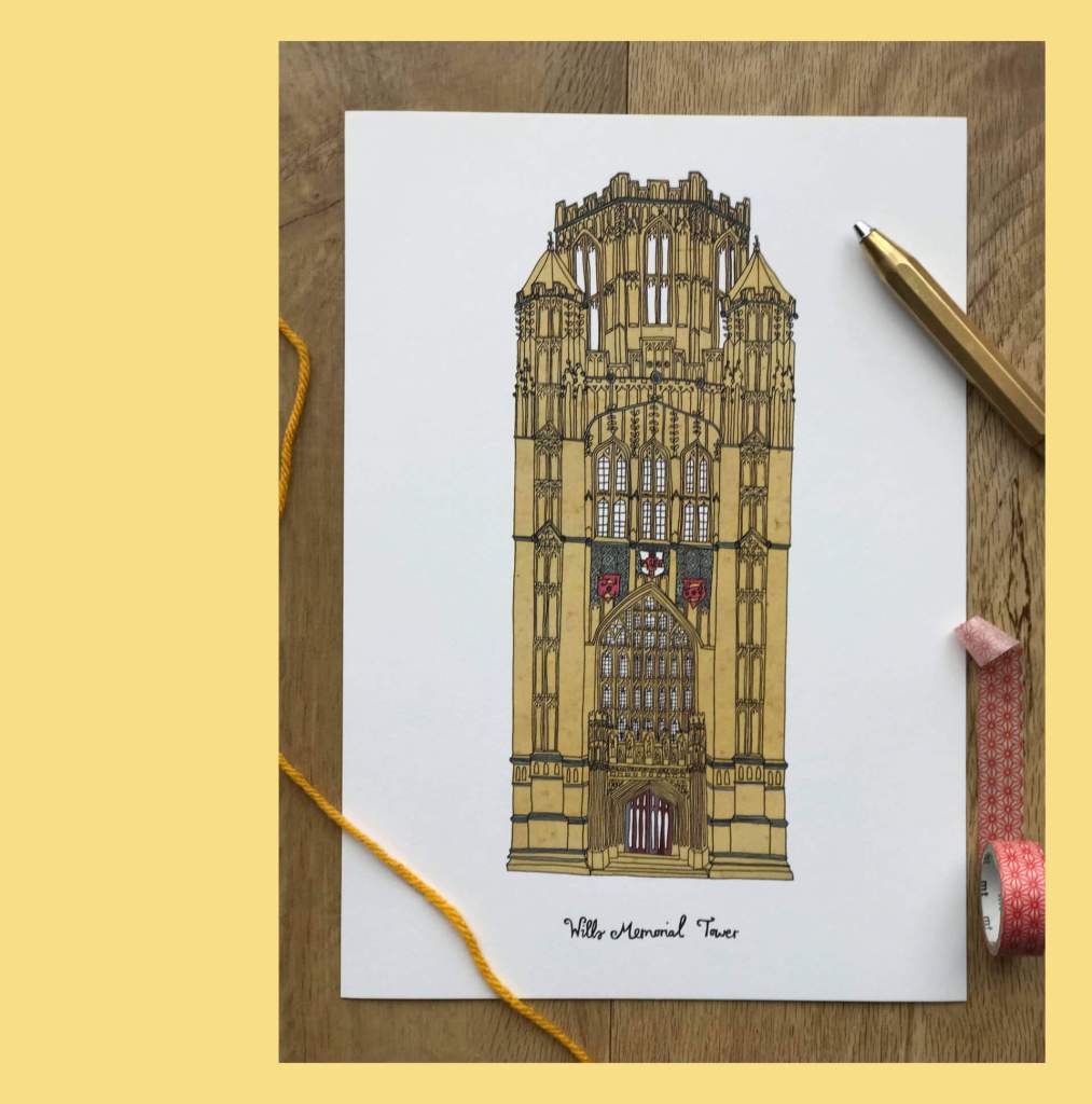 Wills Memorial Tower, Bristol Building Illustration by Becky Lees